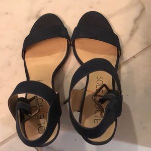 Navy blue sole society heel sandals